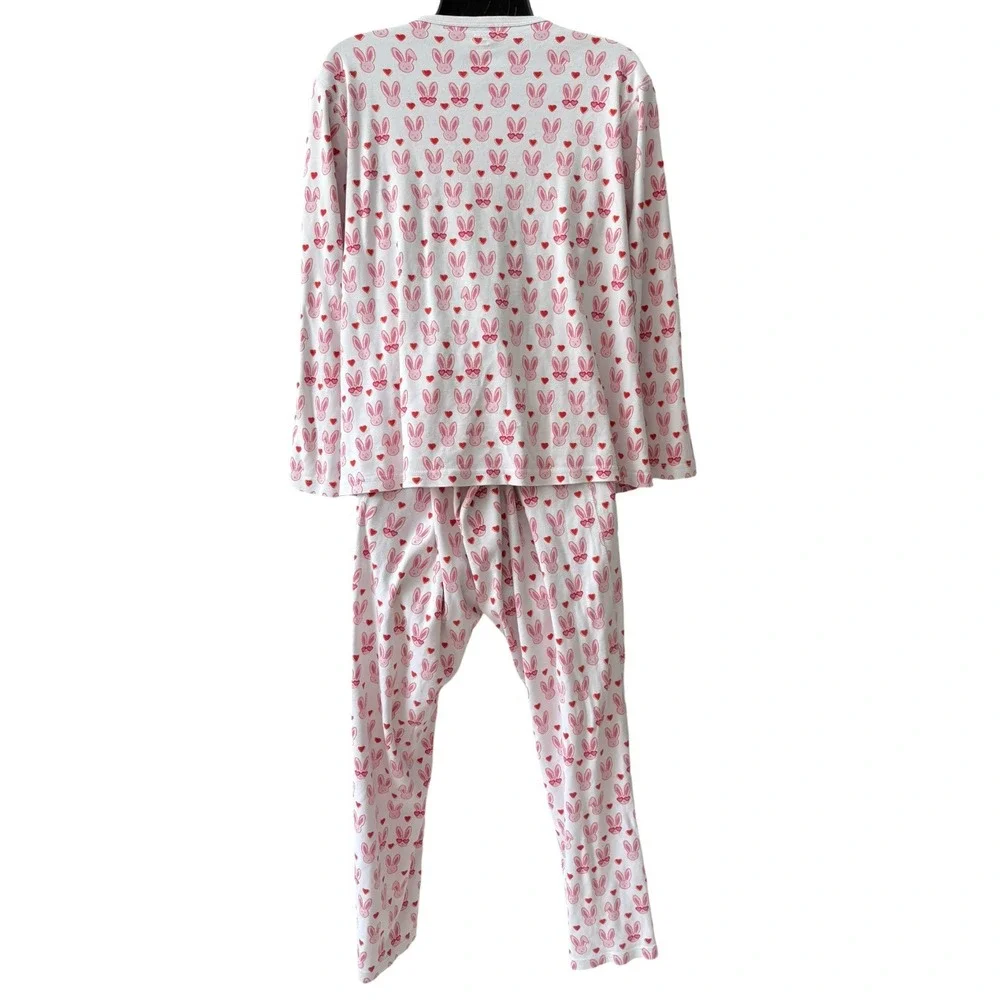Roller Rabbit Lovestruck Bunny Heart Cotton Pajama Set XL Henley Top Pants - Picture 6 of 8